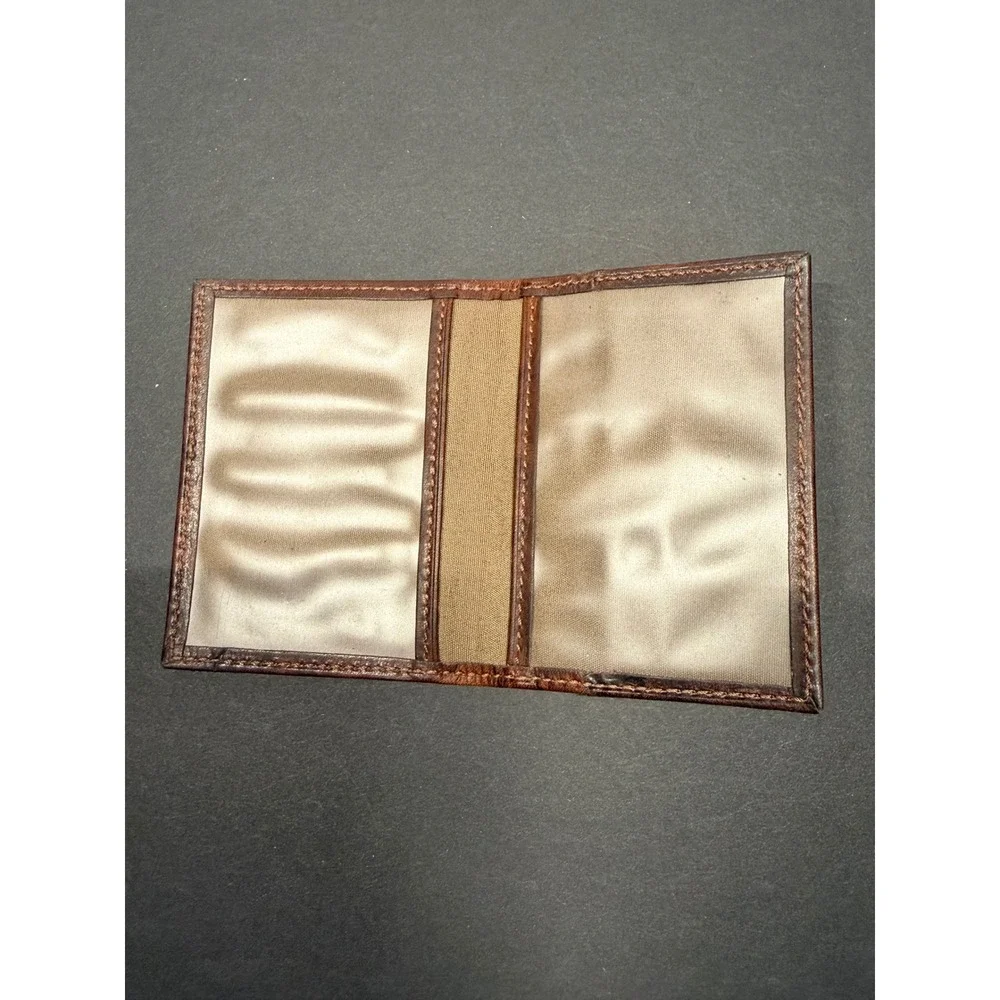 Dockers Brown Leather Slim Bifold Wallet Double ID Window Card Case Distressed